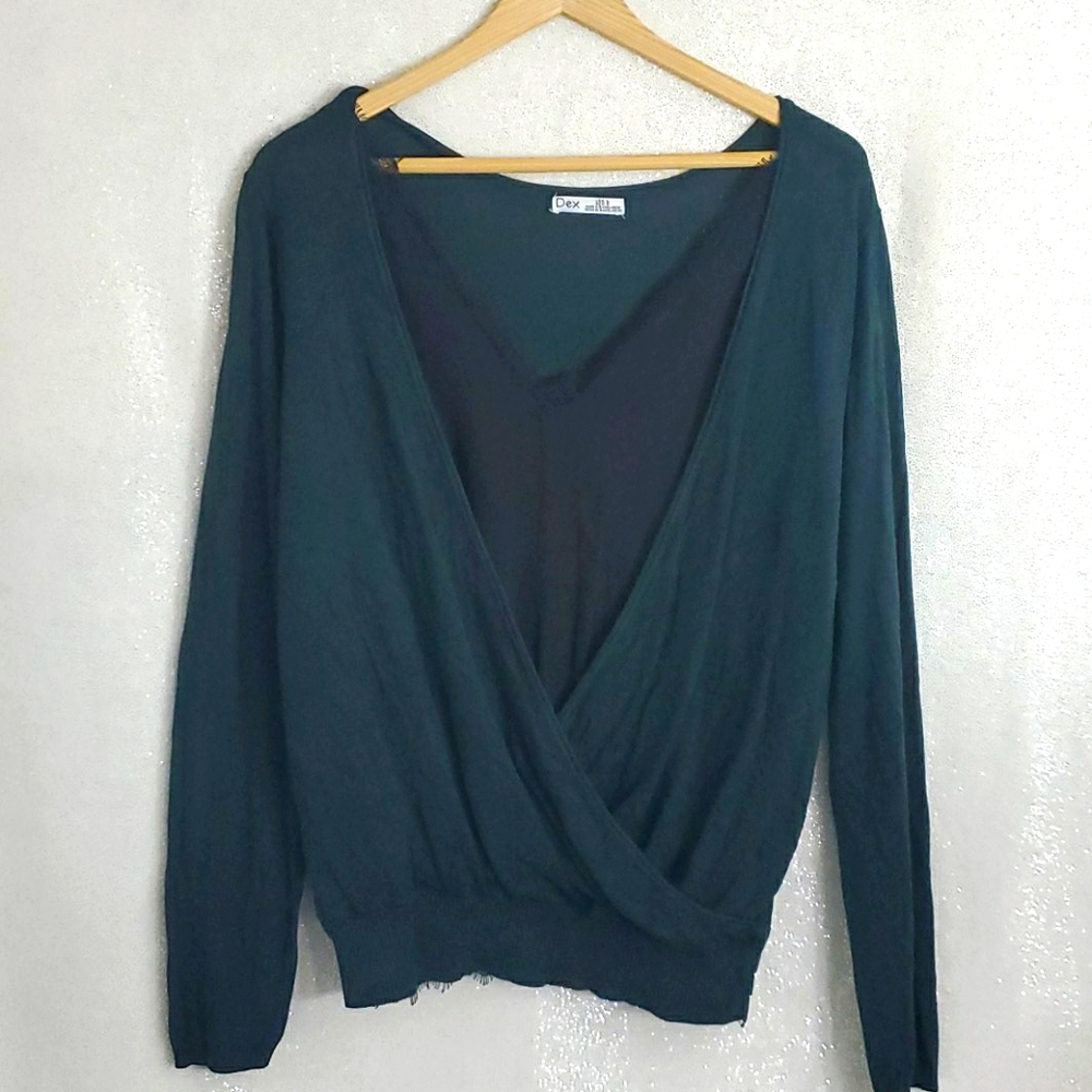#32 Dex Lg Forest Green Wrap Sweater